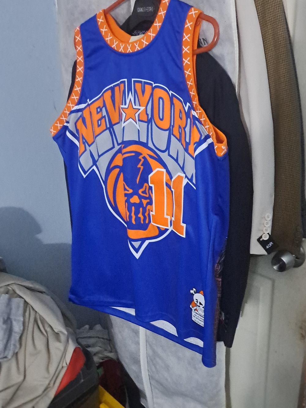Men's New York Blue & Orange Basketball Jersey - #11